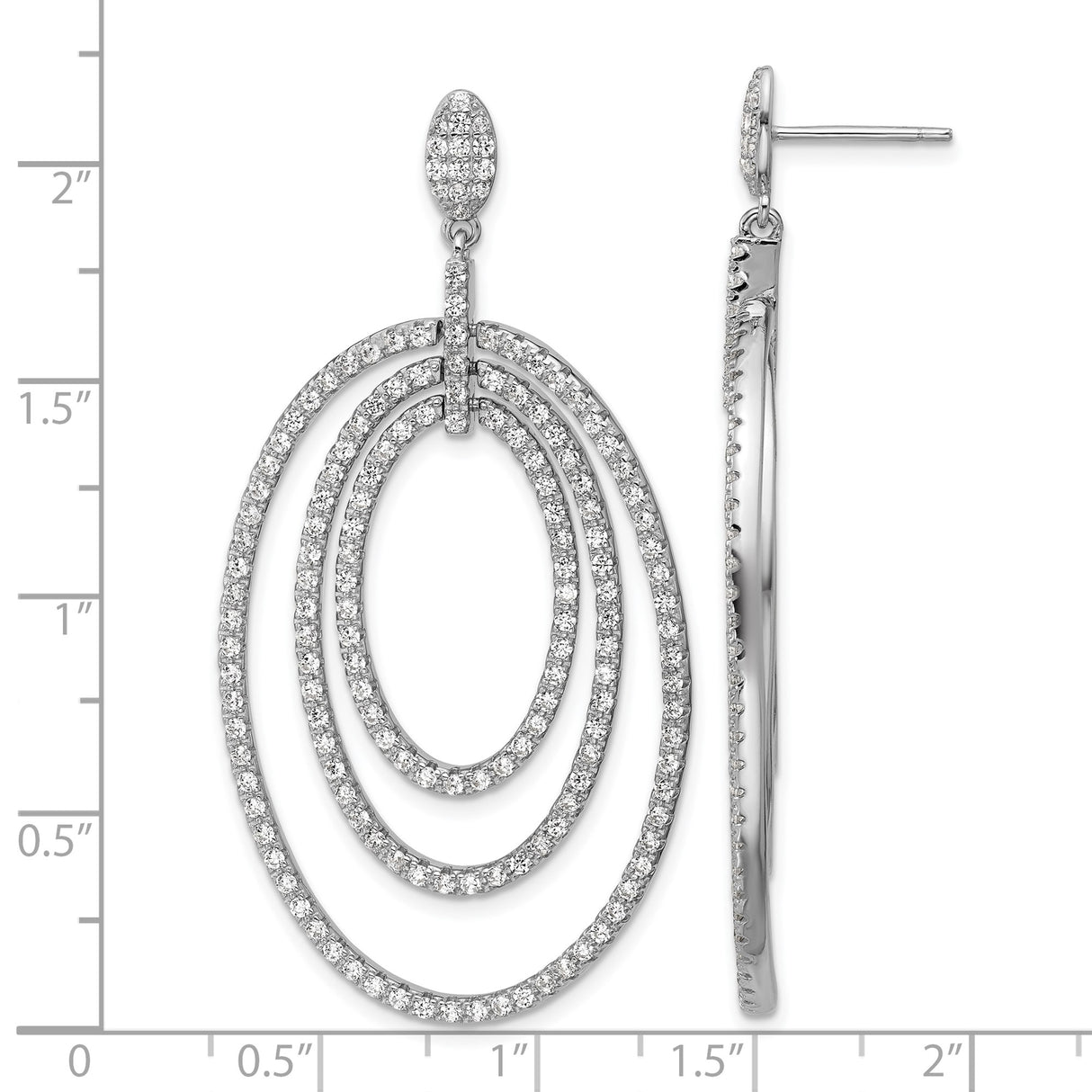 Sterling Silver Dangle Earrings with Cubic Zirconia, Graduated Oval Hoop Drop Design for Women