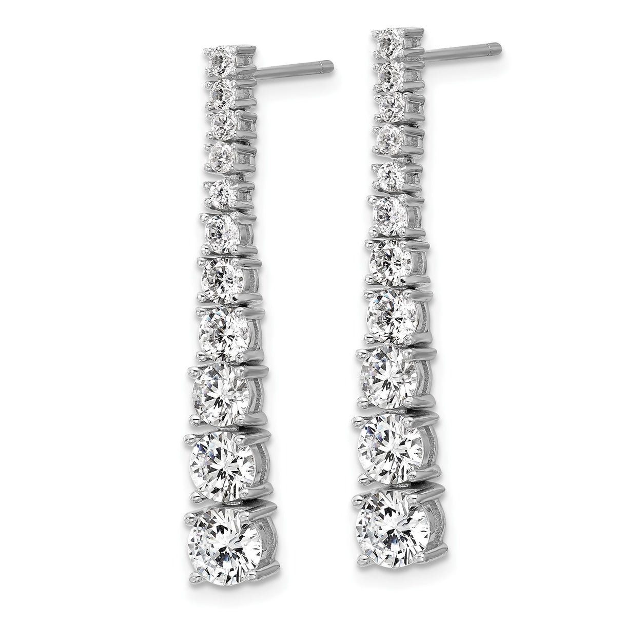 Sterling Silver Drop Earrings with Graduated Cubic Zirconia, Long Dangle Prong-Set Design