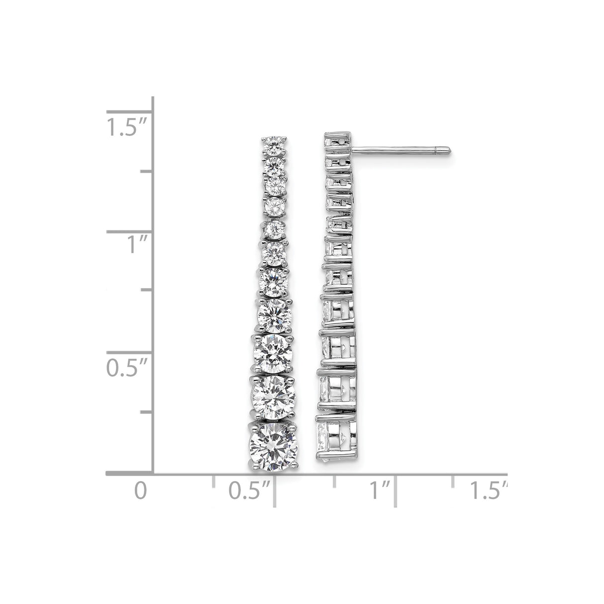 Sterling Silver Drop Earrings with Graduated Cubic Zirconia, Long Dangle Prong-Set Design