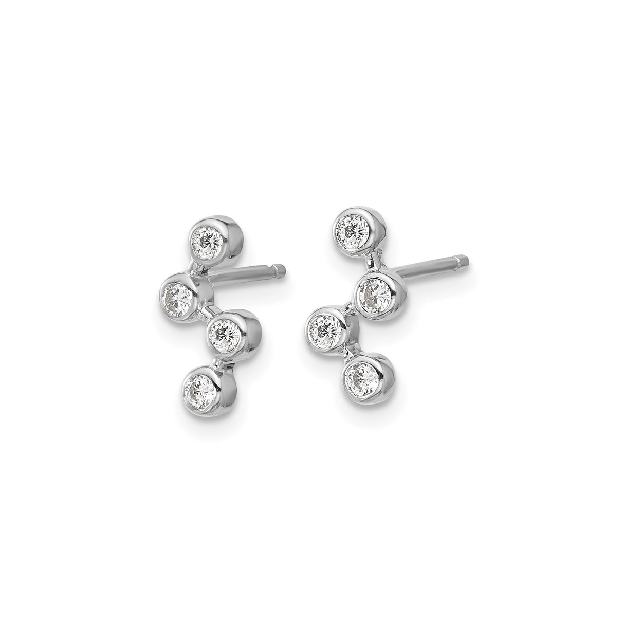 Sterling Silver Stud Earrings with Three Stone Cluster Design and Cubic Zirconia Accents