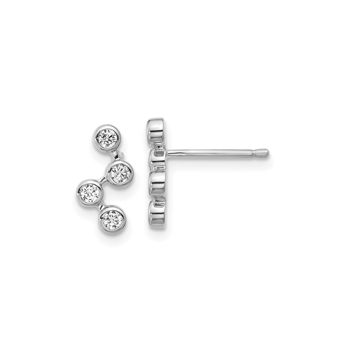Sterling Silver Stud Earrings with Three Stone Cluster Design and Cubic Zirconia Accents