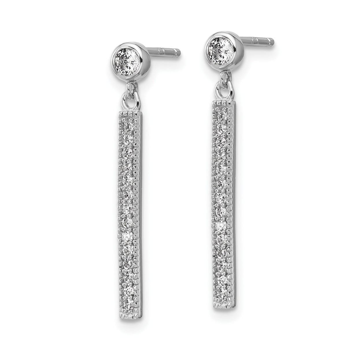 Sterling Silver Drop Earrings with Cubic Zirconia, Vertical Bar Design, Modern Dangle Style