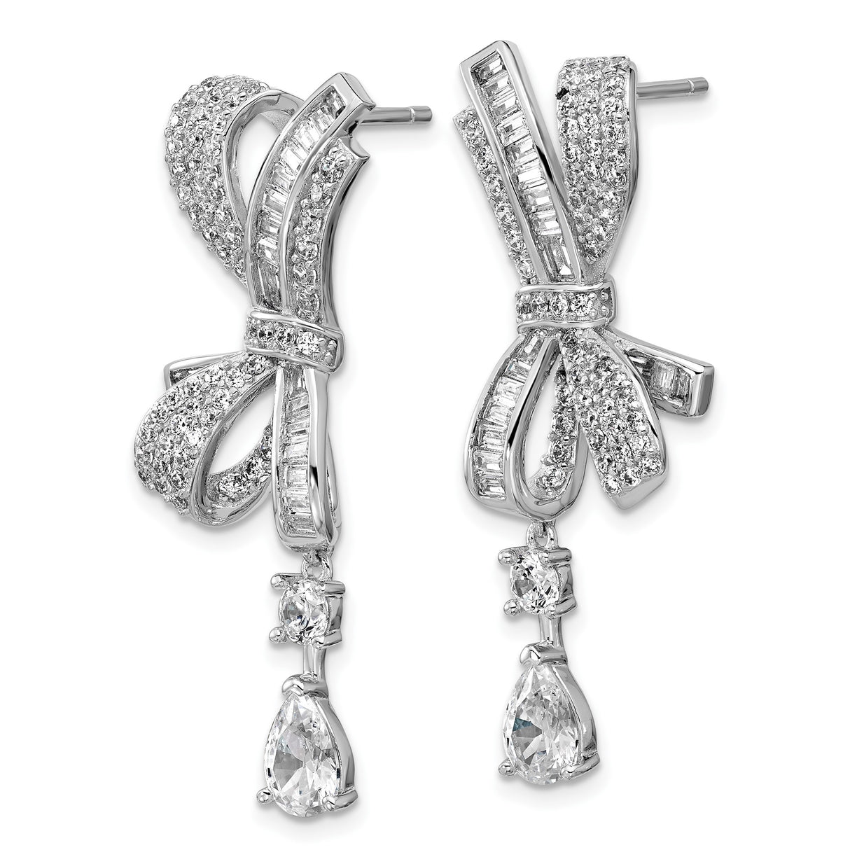Sterling Silver Dangle Earrings with Cubic Zirconia, Bow and Teardrop Accent Design