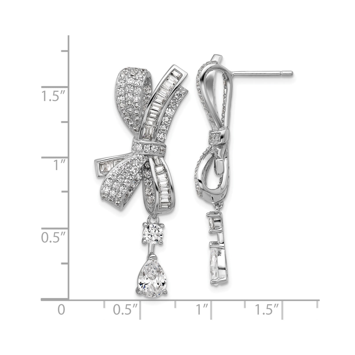 Sterling Silver Dangle Earrings with Cubic Zirconia, Bow and Teardrop Accent Design