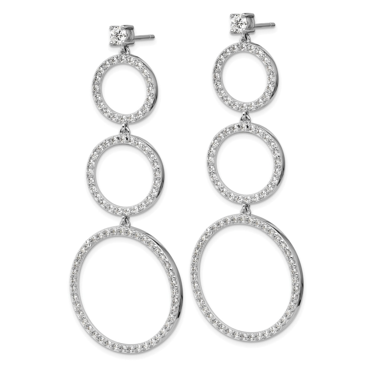 Sterling Silver Dangle Earrings with Cubic Zirconia, Graduated Open Circle Hoops, Modern Drop Style