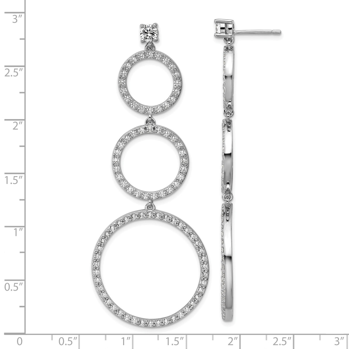 Sterling Silver Dangle Earrings with Cubic Zirconia, Graduated Open Circle Hoops, Modern Drop Style