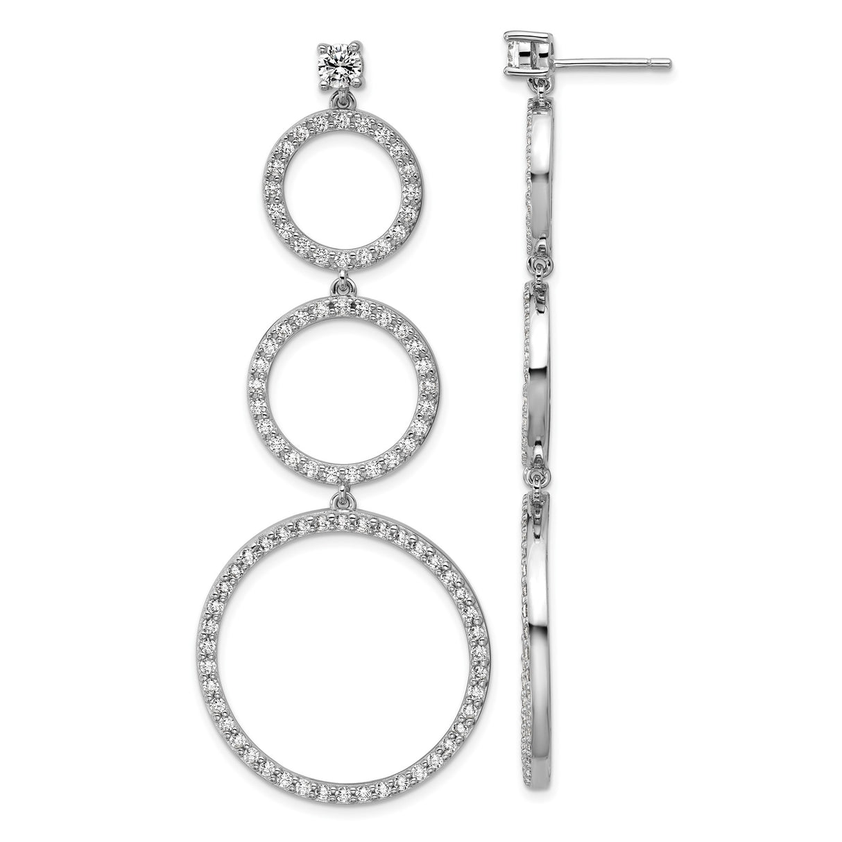 Sterling Silver Dangle Earrings with Cubic Zirconia, Graduated Open Circle Hoops, Modern Drop Style