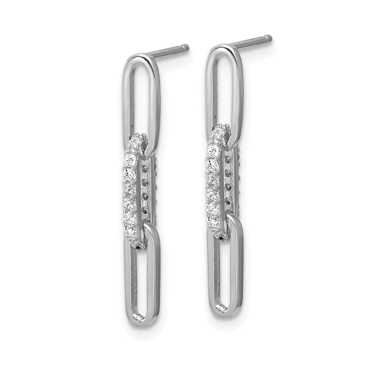 Sterling Silver Drop Earrings with Cubic Zirconia and Triple Interlocking Oval Link Design