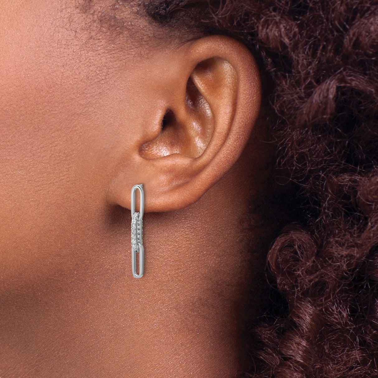 Sterling Silver Drop Earrings with Cubic Zirconia and Triple Interlocking Oval Link Design