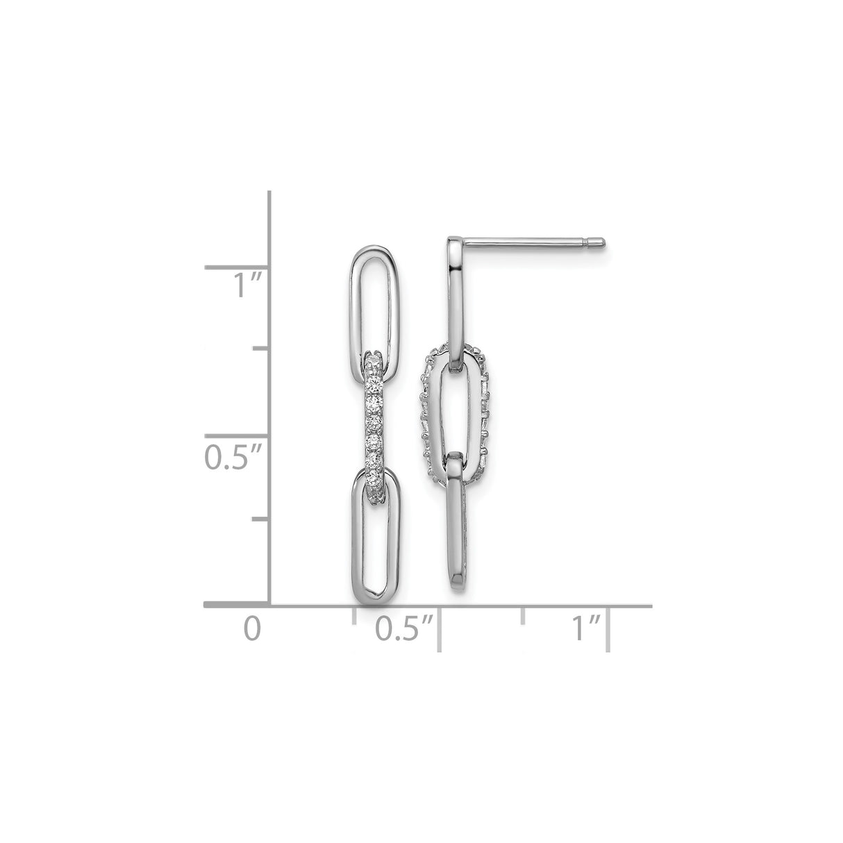 Sterling Silver Drop Earrings with Cubic Zirconia and Triple Interlocking Oval Link Design