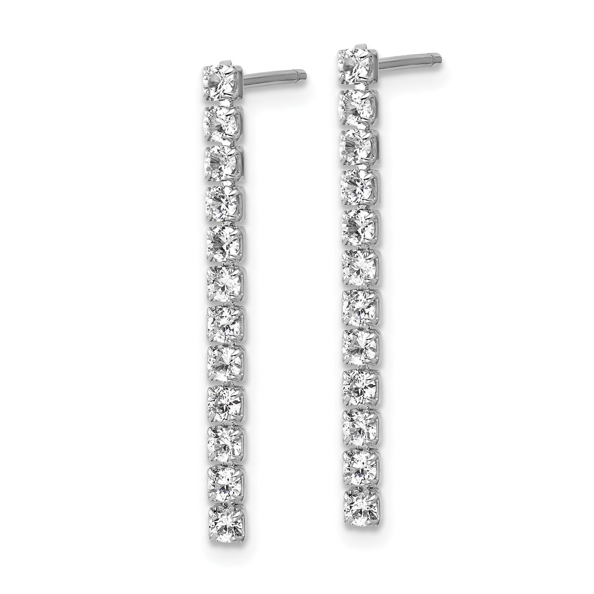 Sterling Silver Linear Drop Earrings with Cubic Zirconia, Rhodium Plated Modern Design