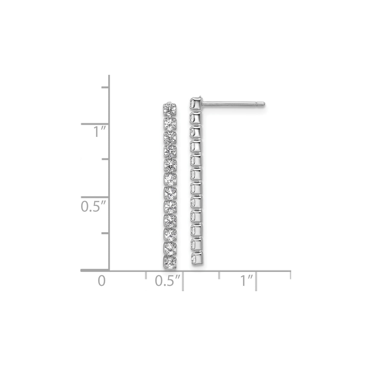 Sterling Silver Linear Drop Earrings with Cubic Zirconia, Rhodium Plated Modern Design