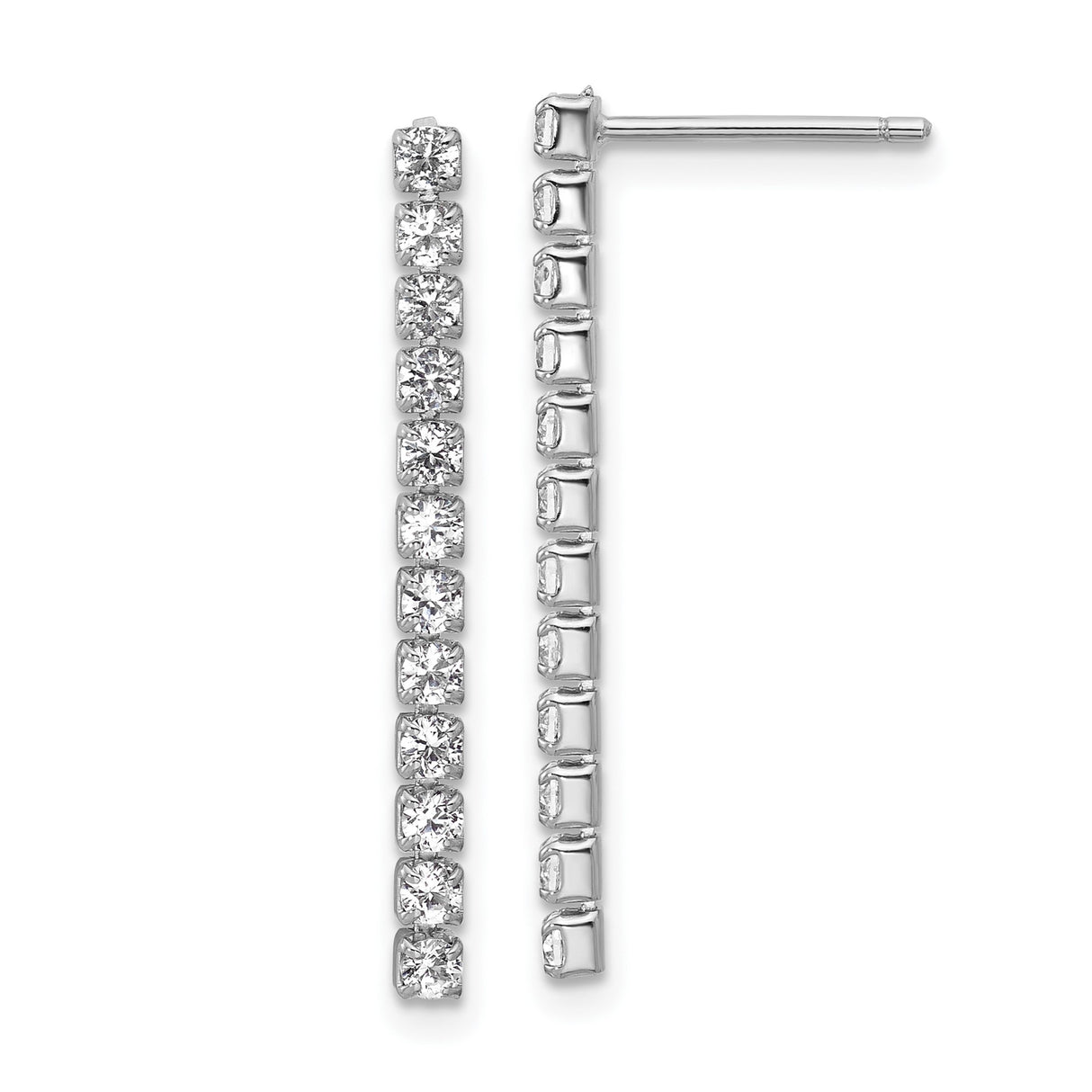 Sterling Silver Linear Drop Earrings with Cubic Zirconia, Rhodium Plated Modern Design