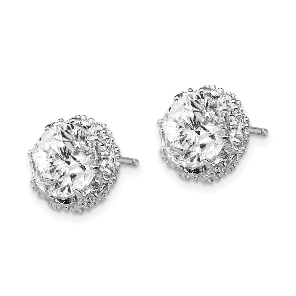 Sterling Silver Stud Earrings with Round Cut Cubic Zirconia and Halo Setting
