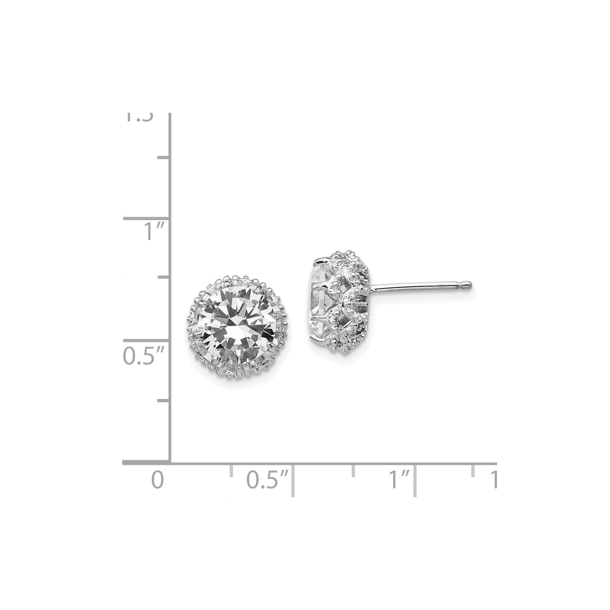 Sterling Silver Stud Earrings with Round Cut Cubic Zirconia and Halo Setting