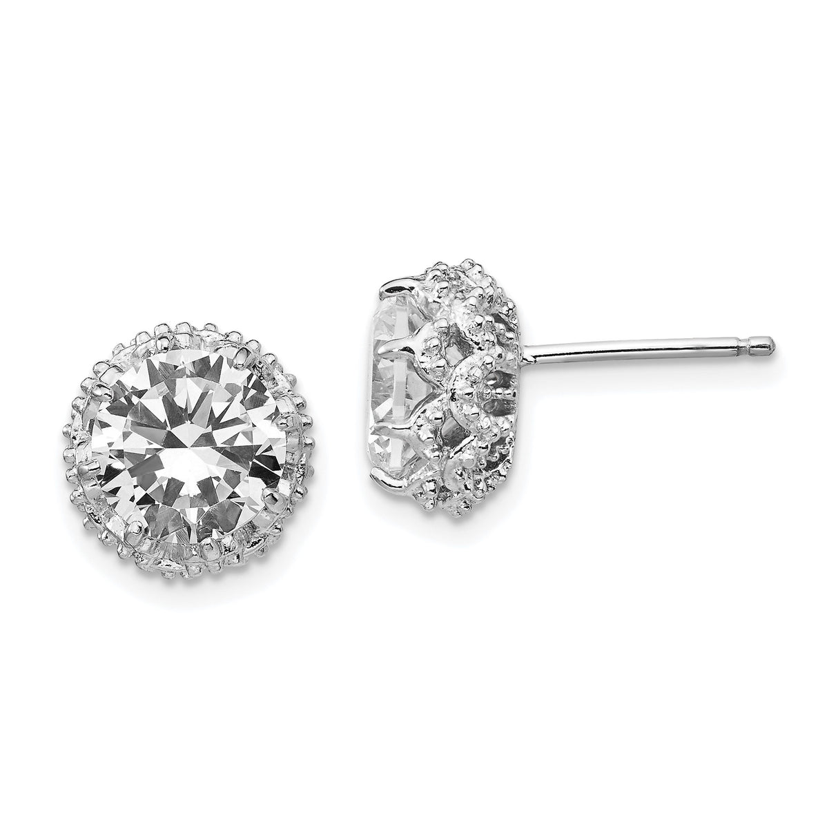 Sterling Silver Stud Earrings with Round Cut Cubic Zirconia and Halo Setting