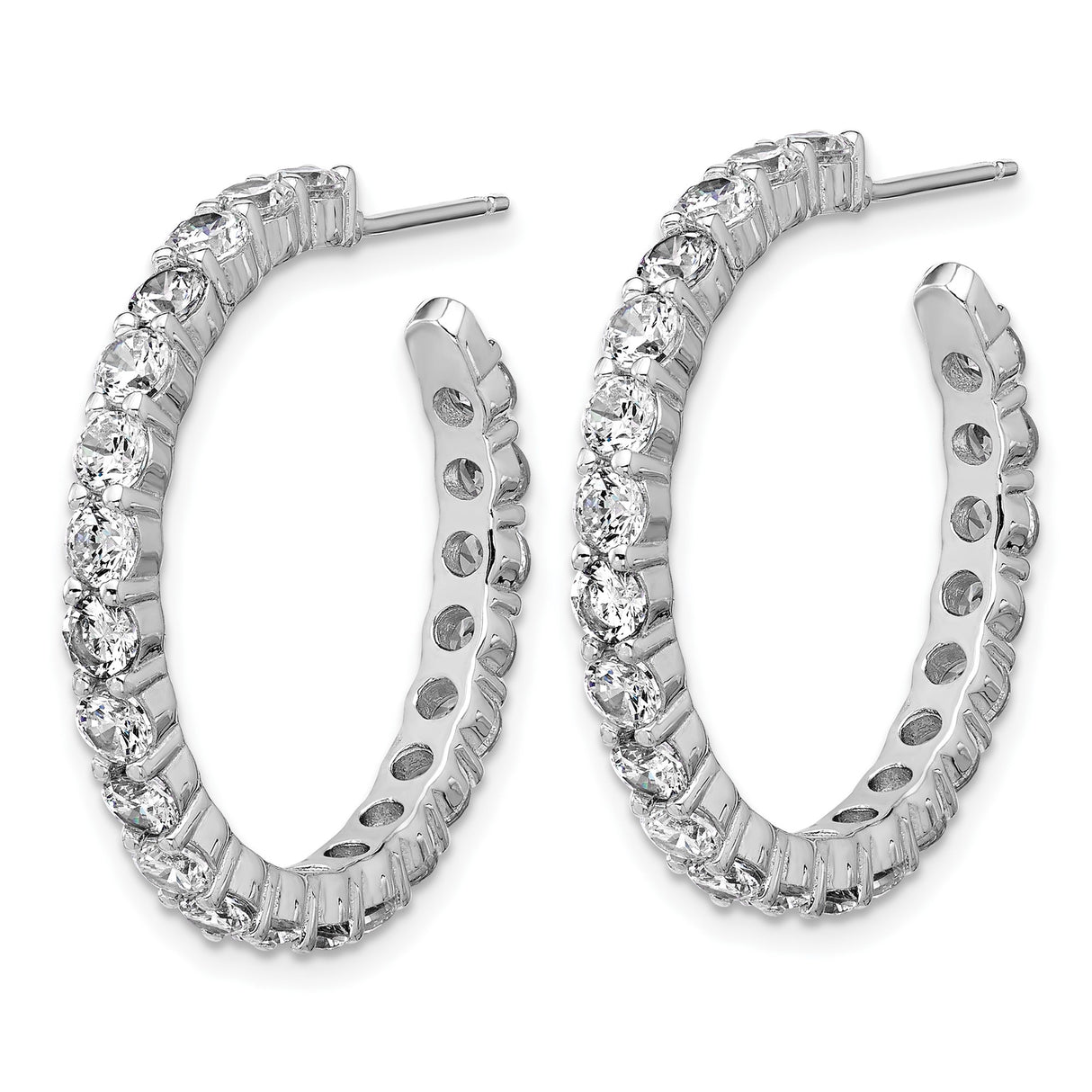 Sterling Silver Inside Out Hoop Earrings with Cubic Zirconia, Rhodium Plated, Lightweight Design