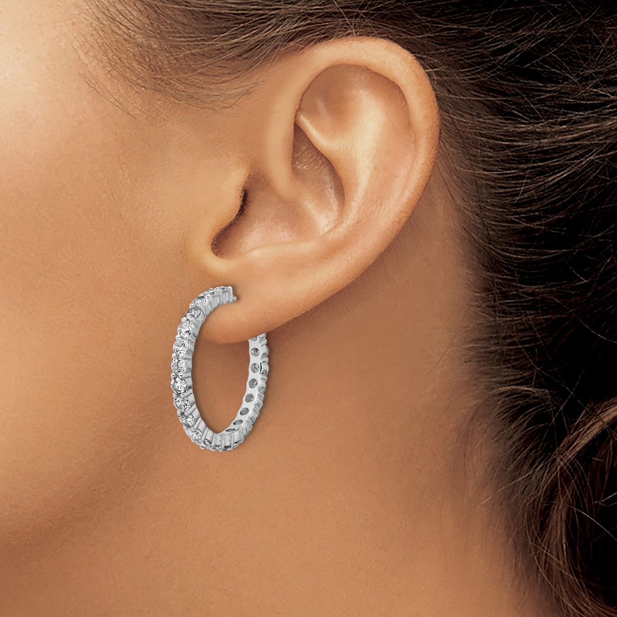 Sterling Silver Inside Out Hoop Earrings with Cubic Zirconia, Rhodium Plated, Lightweight Design