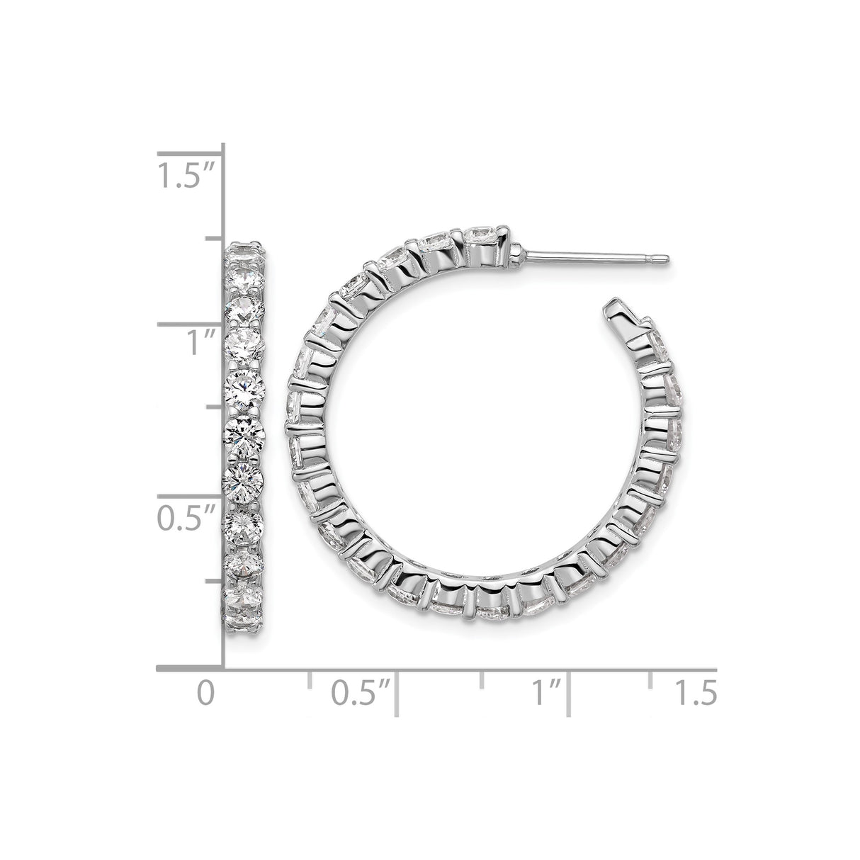 Sterling Silver Inside Out Hoop Earrings with Cubic Zirconia, Rhodium Plated, Lightweight Design