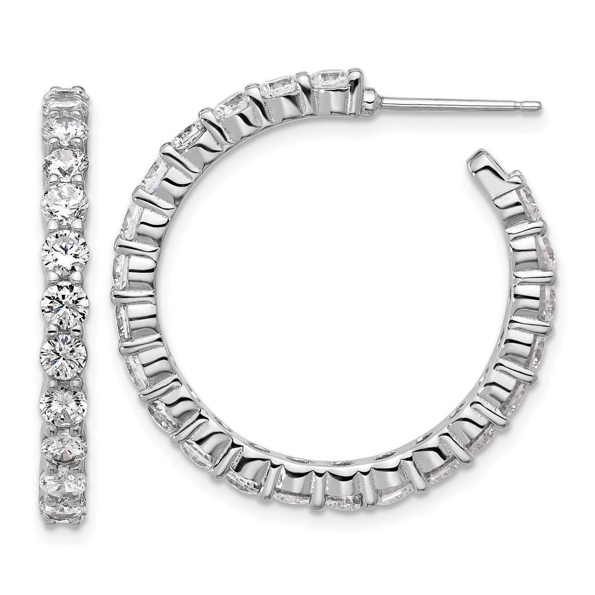 Sterling Silver Inside Out Hoop Earrings with Cubic Zirconia, Rhodium Plated, Lightweight Design