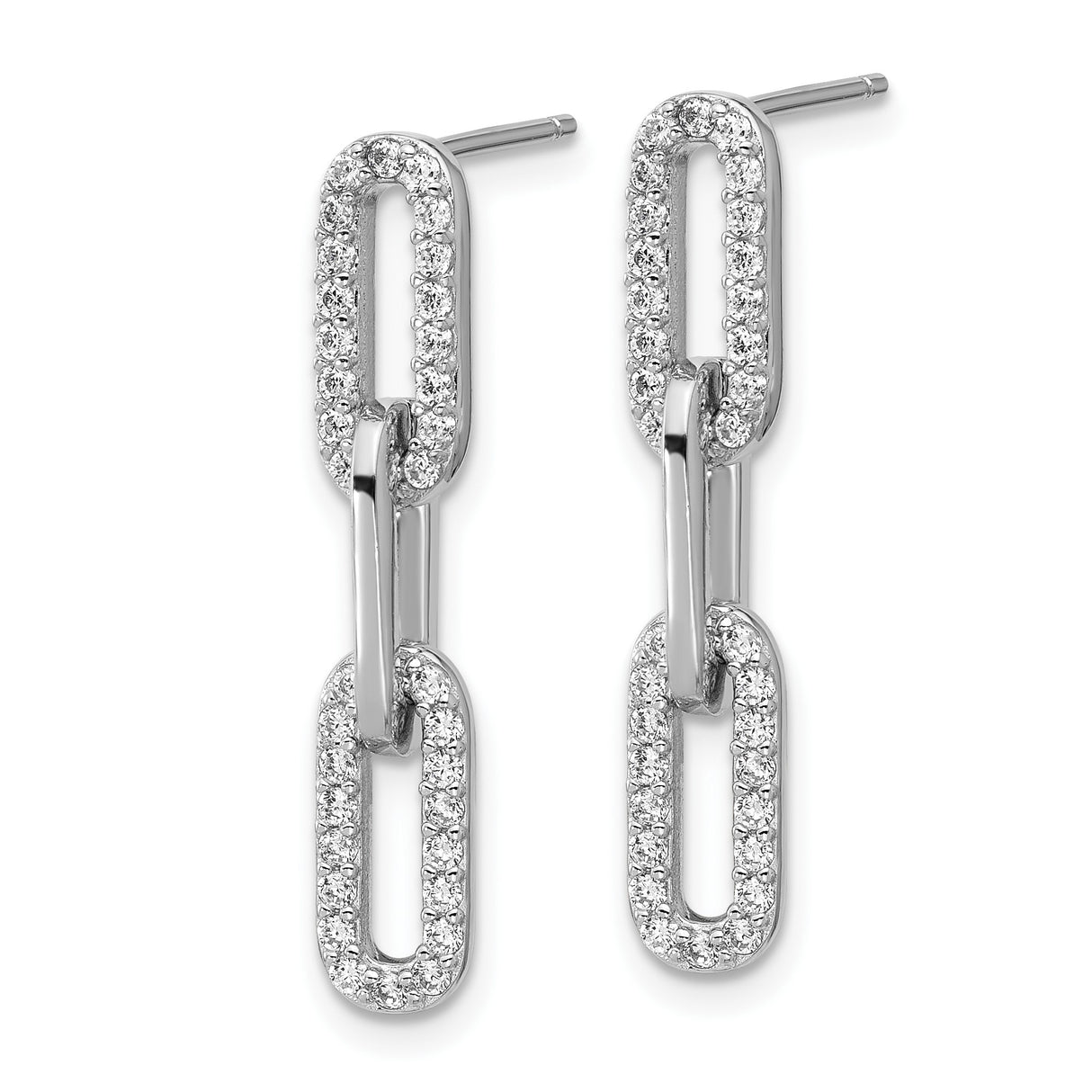 Sterling Silver Dangle Earrings with Cubic Zirconia, Triple Oval Link Chain Design