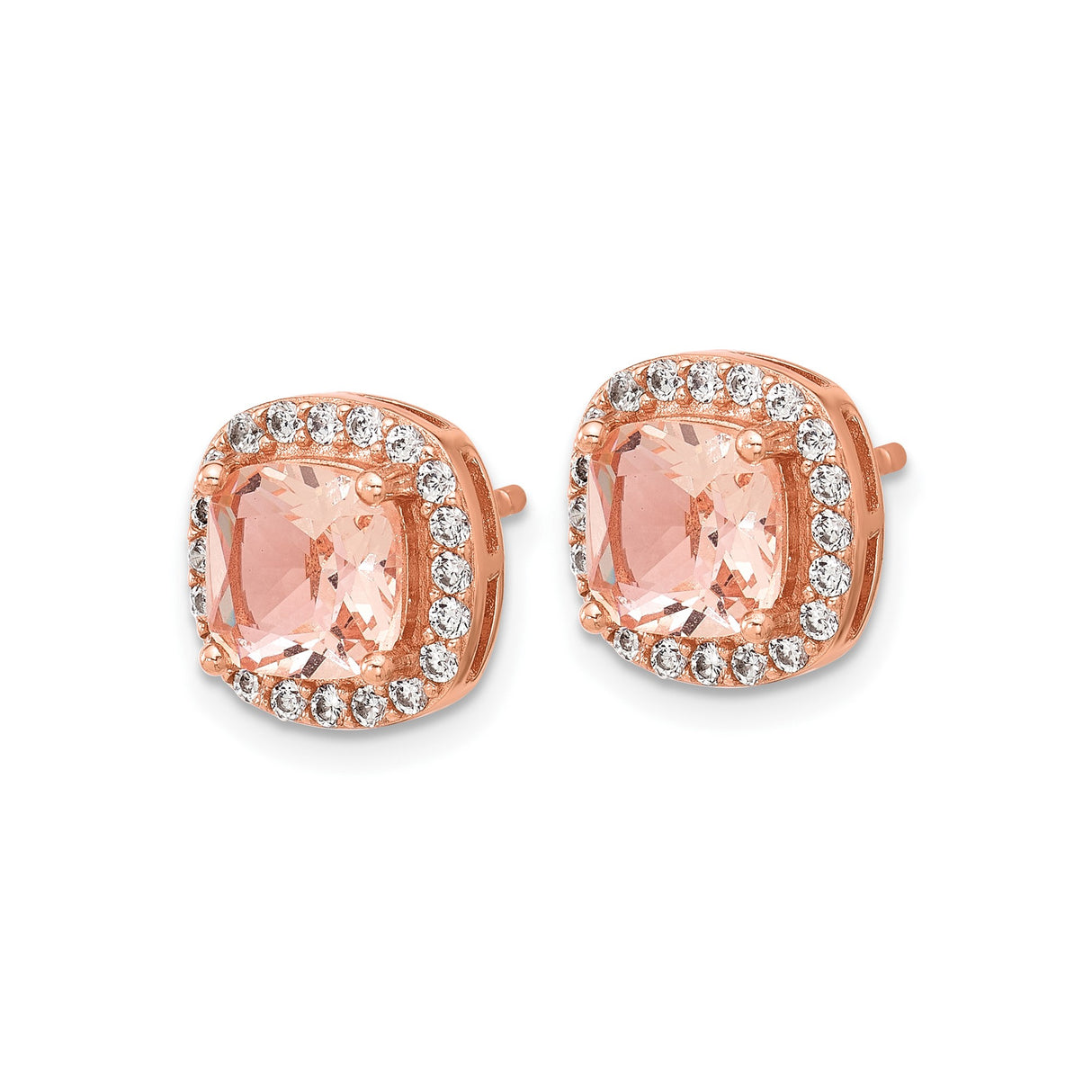 Sterling Silver Stud Earrings with Blush Pink Glass Center and Cubic Zirconia Halo