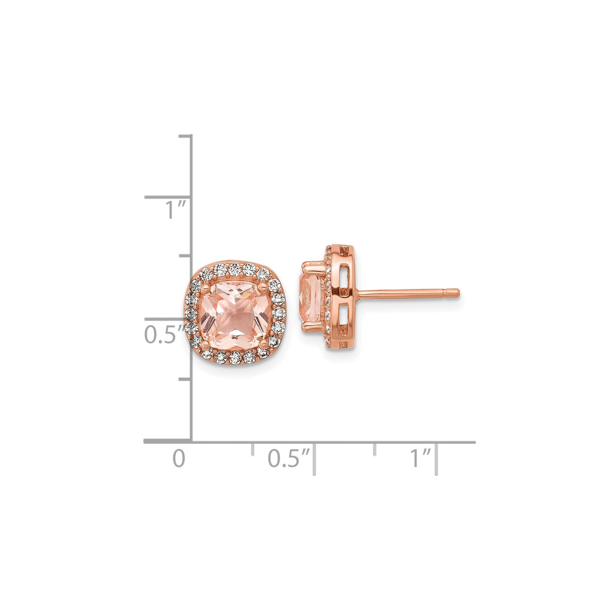 Sterling Silver Stud Earrings with Blush Pink Glass Center and Cubic Zirconia Halo
