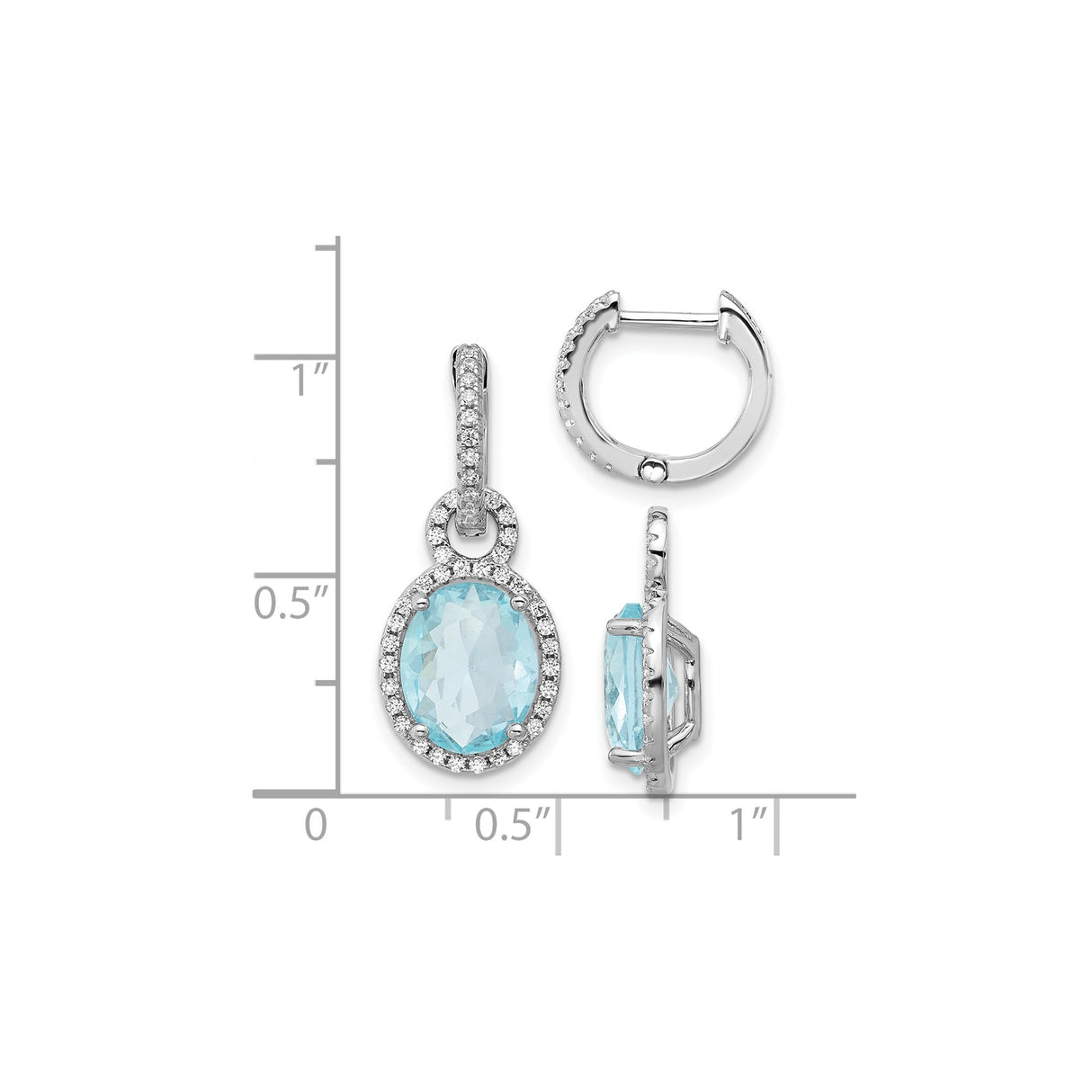 Sterling Silver Drop Earrings with Light Blue Glass and Halo Cubic Zirconia Accents