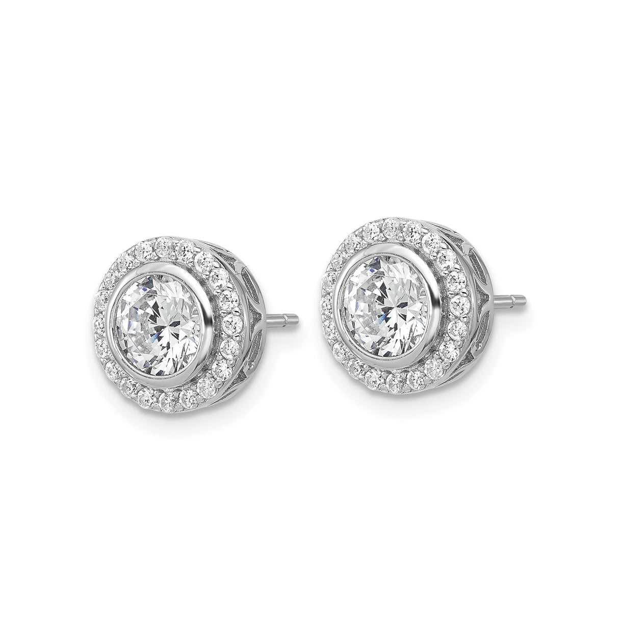 Sterling Silver Stud Earrings with Clear Cubic Zirconia Center and Halo Design