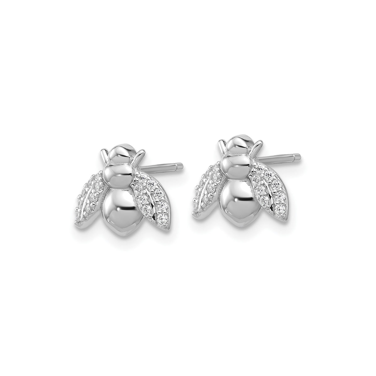 Sterling Silver Bee Stud Earrings with Cubic Zirconia, Insect Motif Design for Women