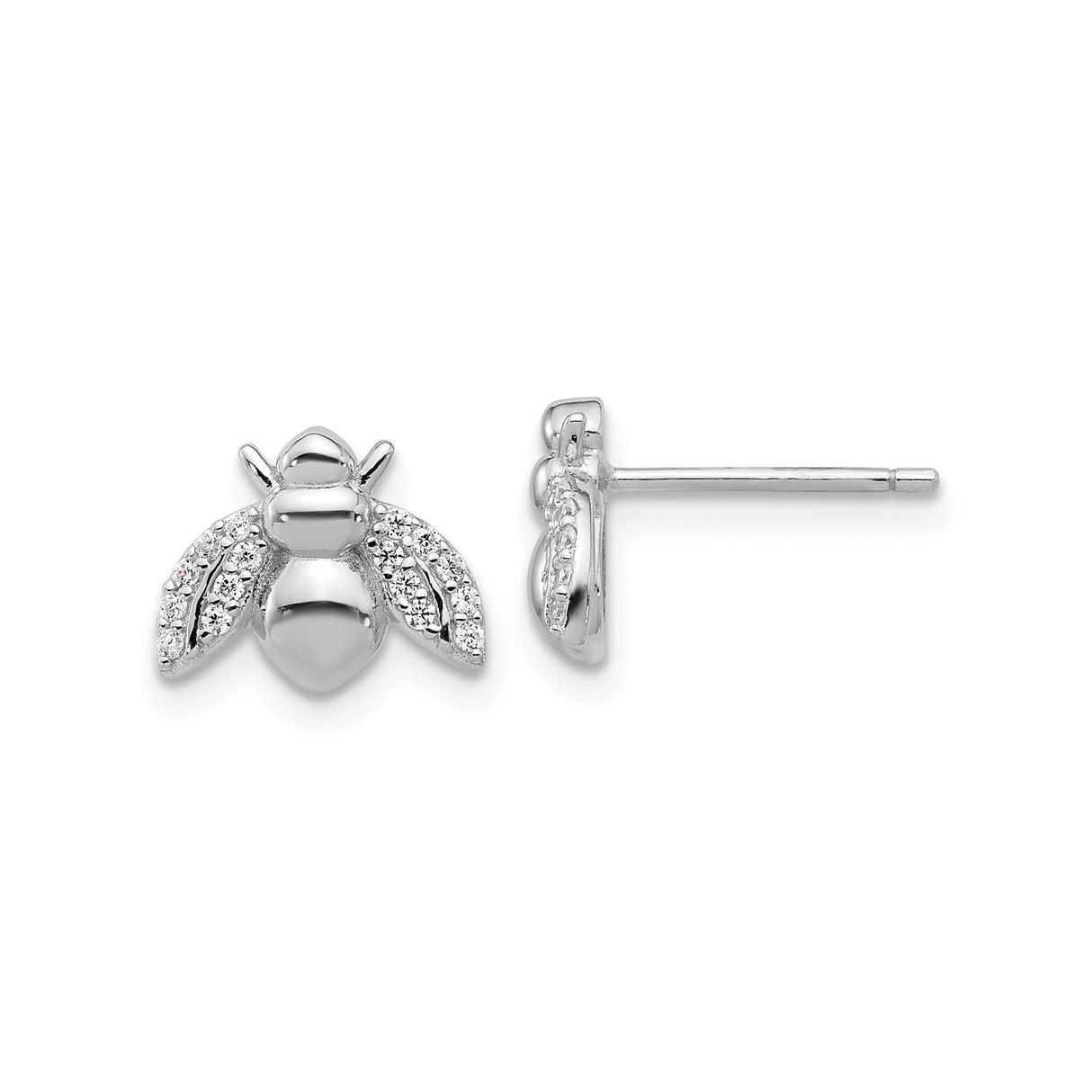 Sterling Silver Bee Stud Earrings with Cubic Zirconia, Insect Motif Design for Women
