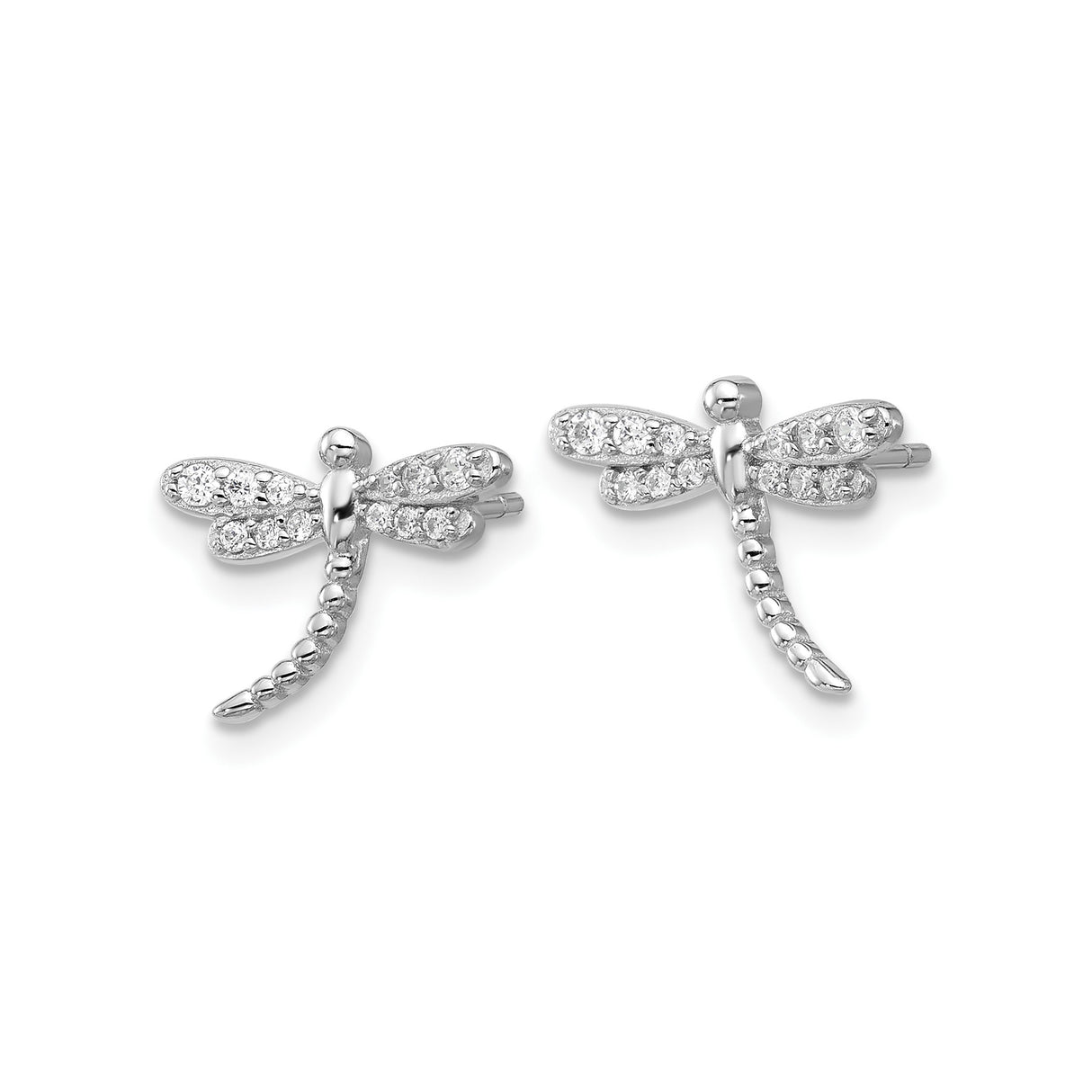 Sterling Silver Dragonfly Stud Earrings with Cubic Zirconia, Rhodium Plated Insect Design