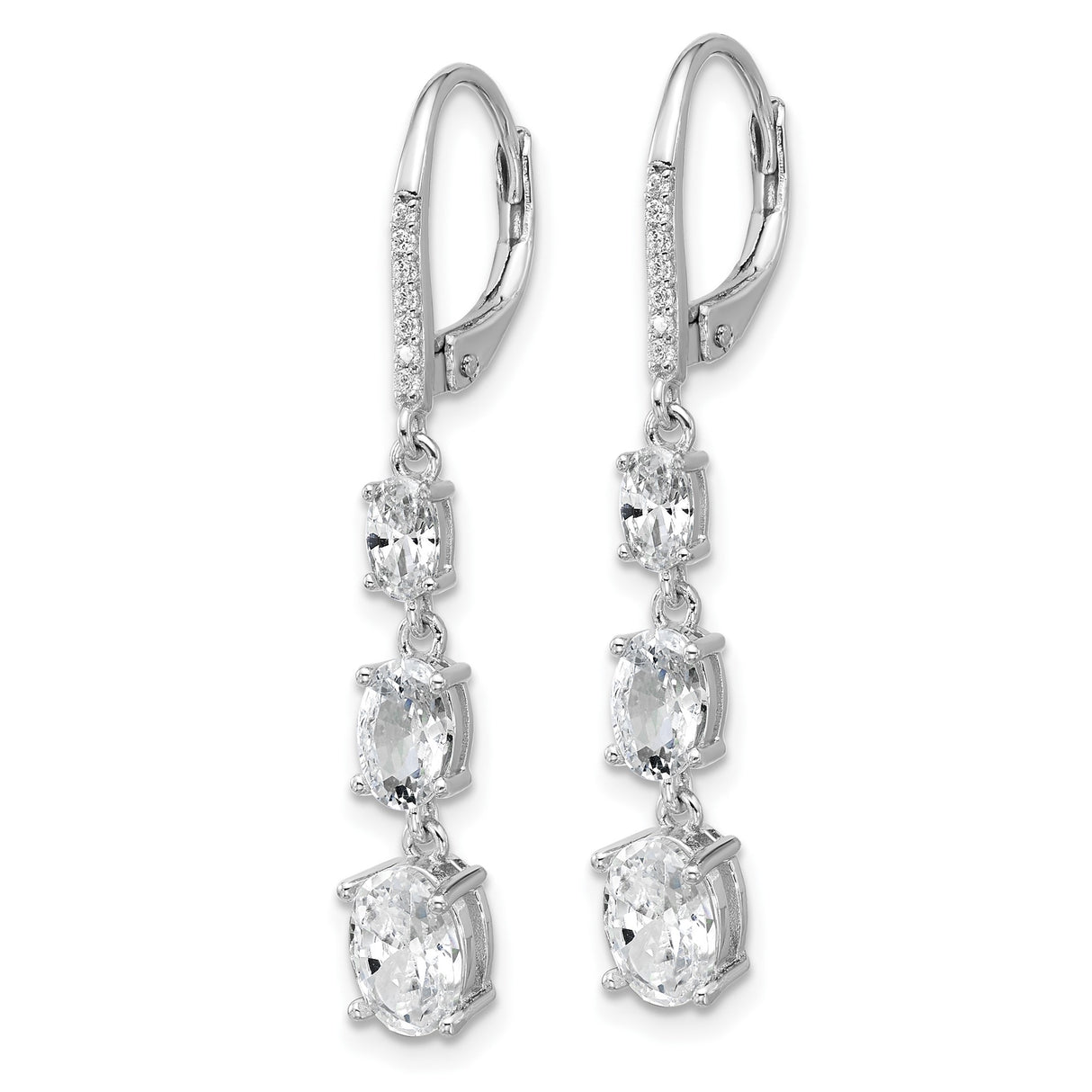 Sterling Silver Drop Earrings with Oval Cut Cubic Zirconia and Pavé Accents