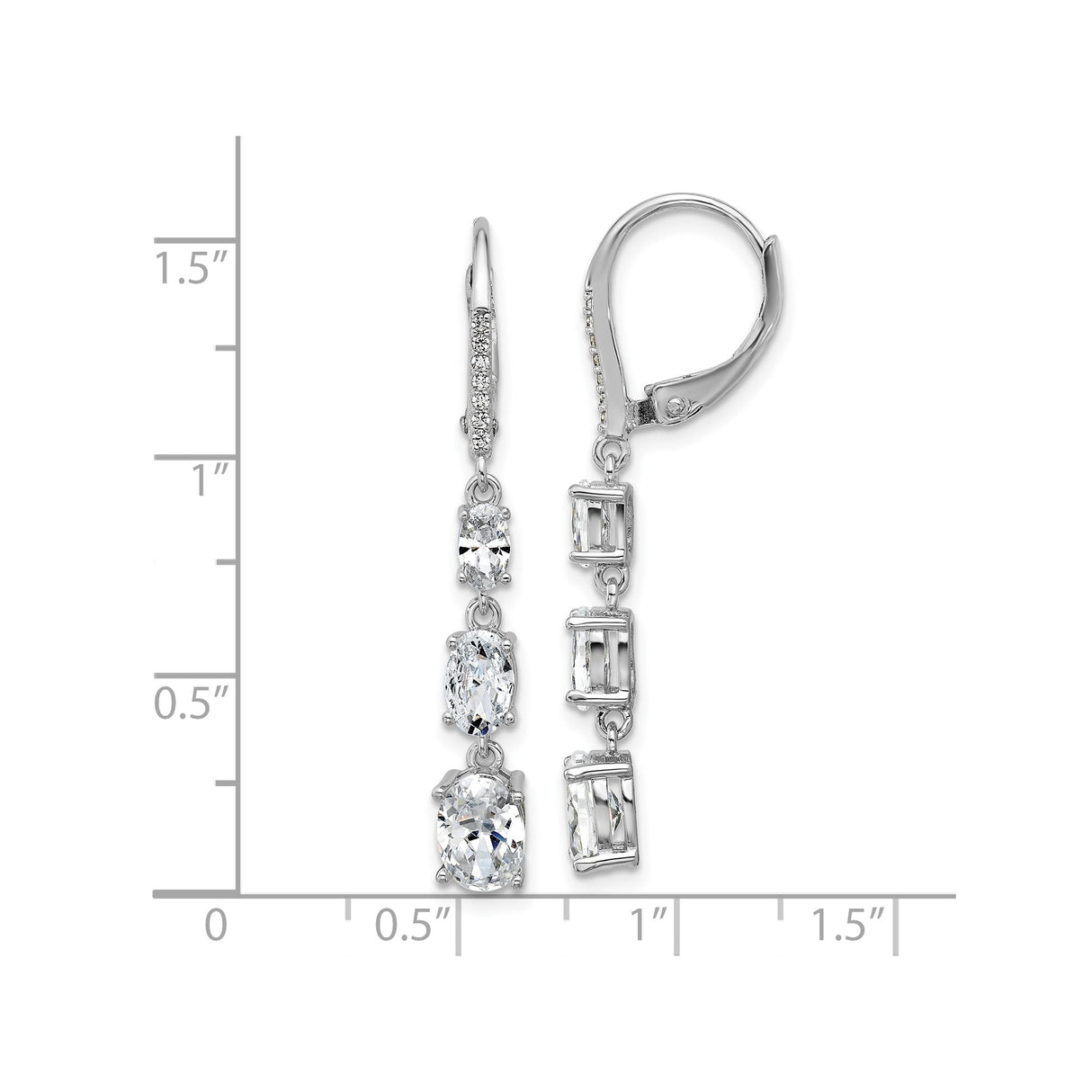 Sterling Silver Drop Earrings with Oval Cut Cubic Zirconia and Pavé Accents