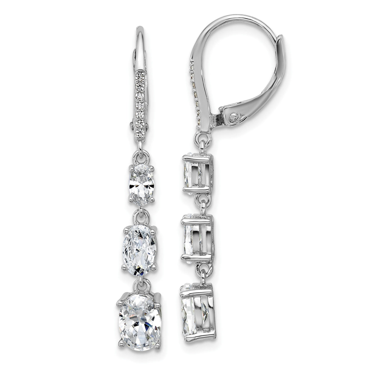 Sterling Silver Drop Earrings with Oval Cut Cubic Zirconia and Pavé Accents