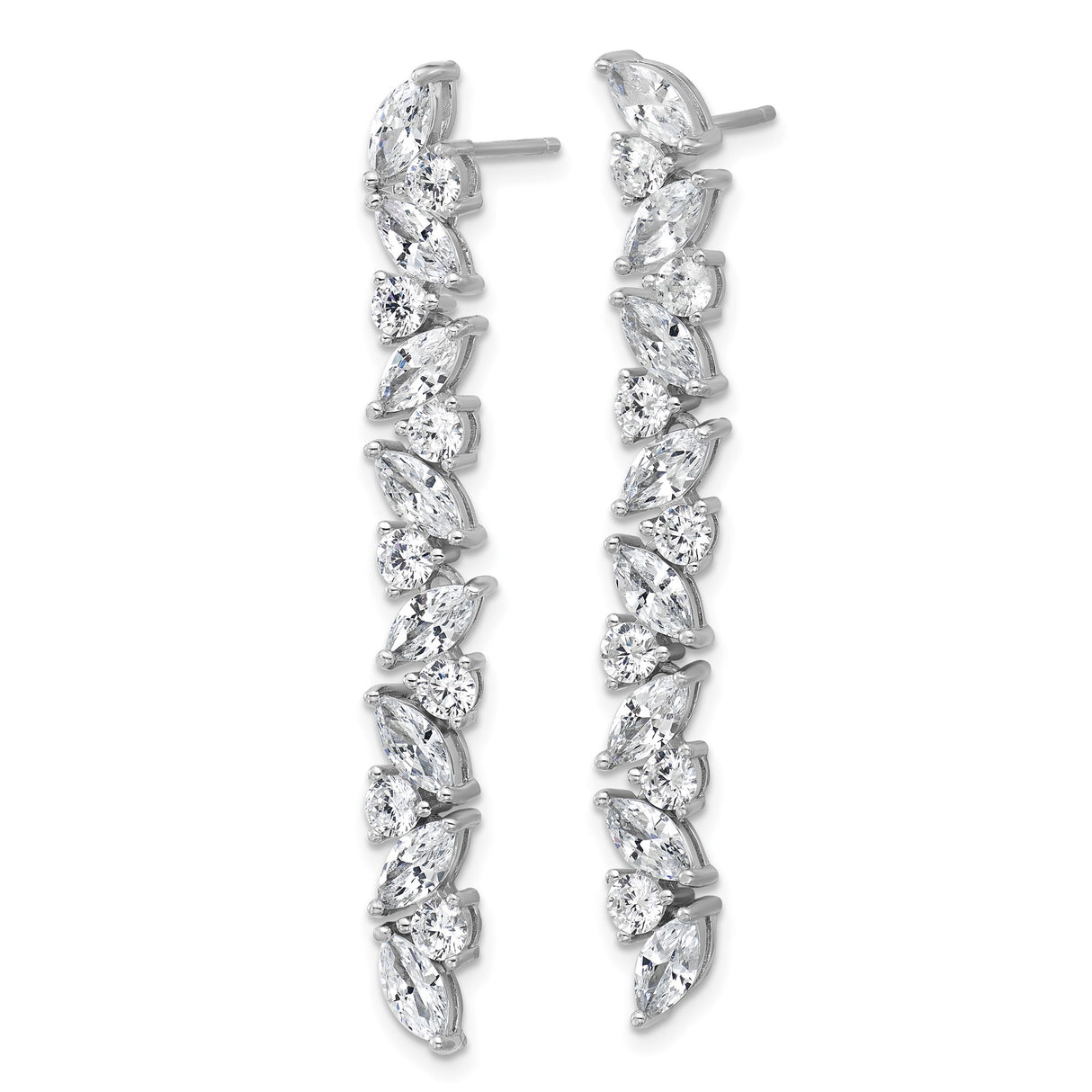 Sterling Silver Drop Earrings with Cubic Zirconia in Leaf-Inspired Design