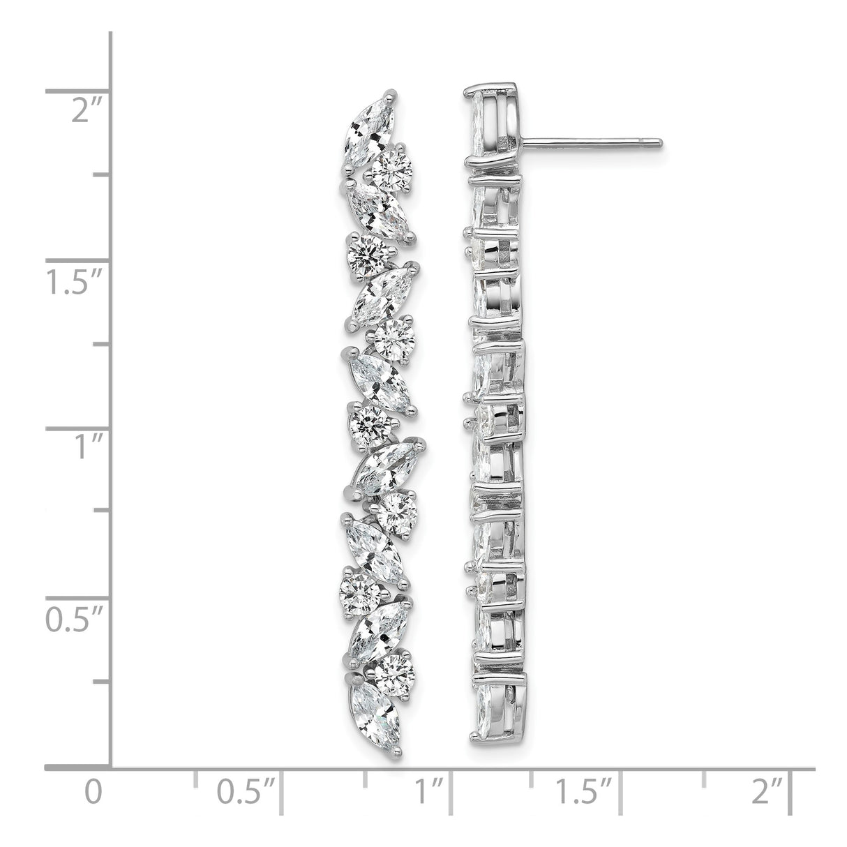 Sterling Silver Drop Earrings with Cubic Zirconia in Leaf-Inspired Design