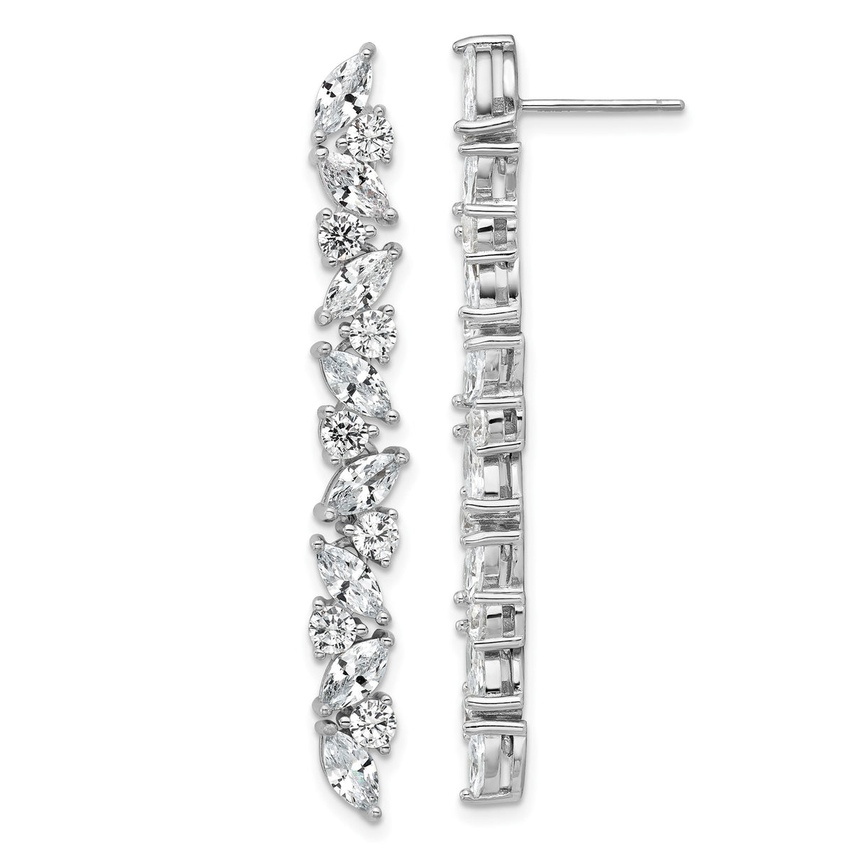 Sterling Silver Drop Earrings with Cubic Zirconia in Leaf-Inspired Design