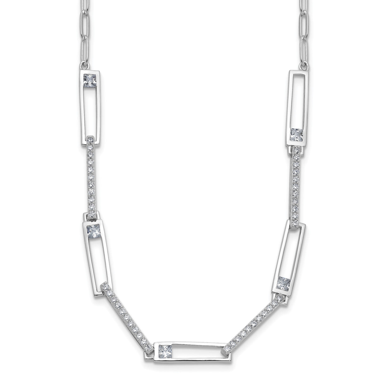 925 White Gold 2.8 mm Paperclip Chain Necklace, Polished detail view