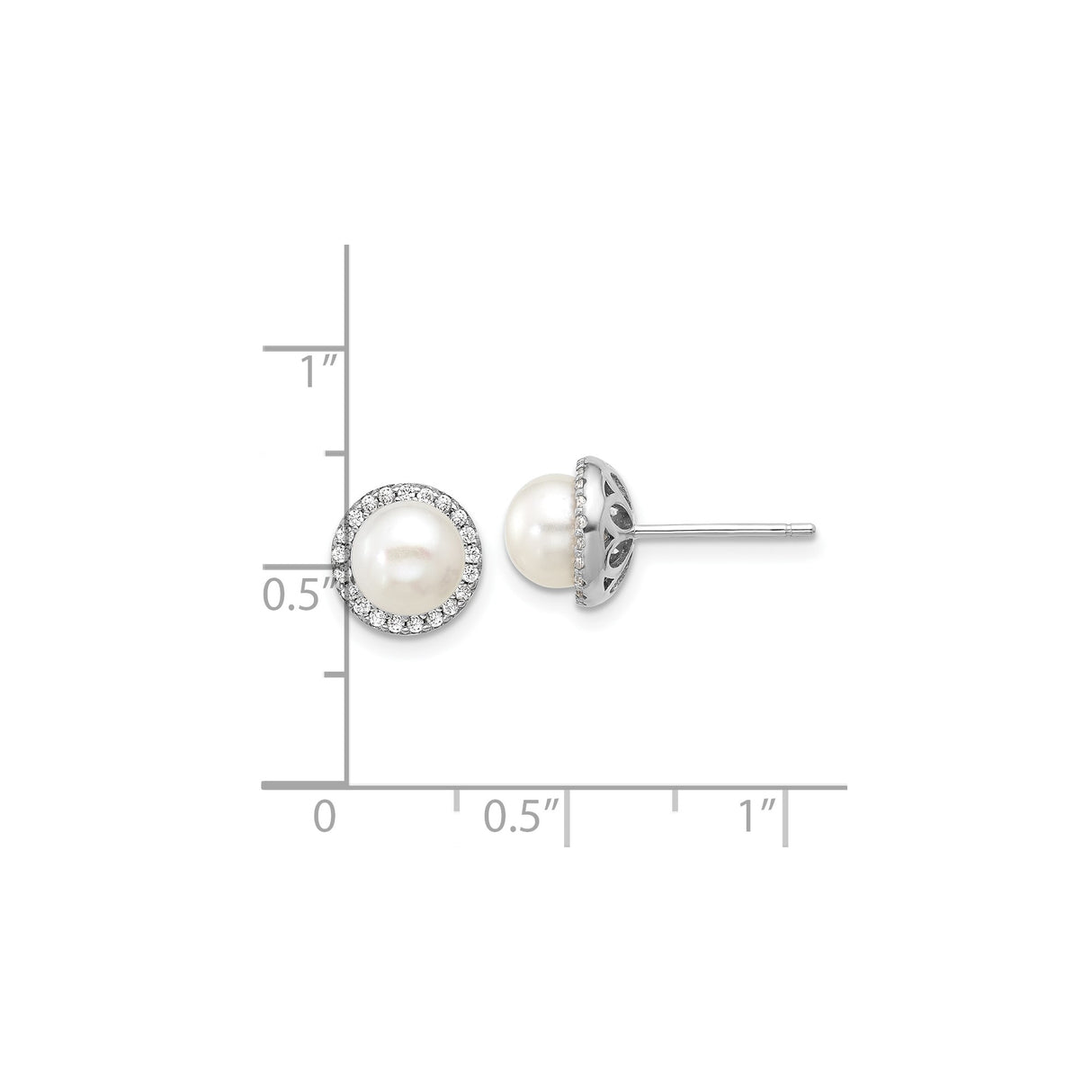 Sterling Silver Pearl Stud Earrings with Cubic Zirconia Halo, Classic Minimalist Style