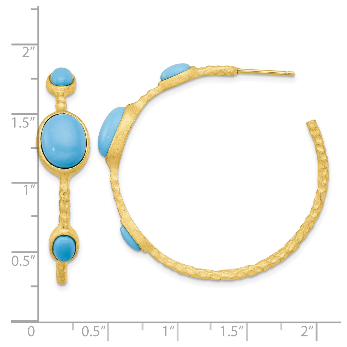 Sterling Silver Boho Hoop Earrings with Created Turquoise and Hammered Texture