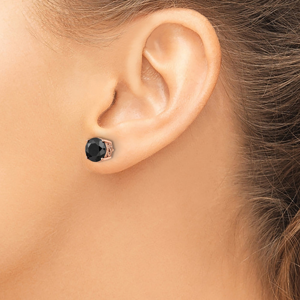 Sterling Silver Stud Earrings with Black Onyx and Cubic Zirconia, Vintage Filigree Design