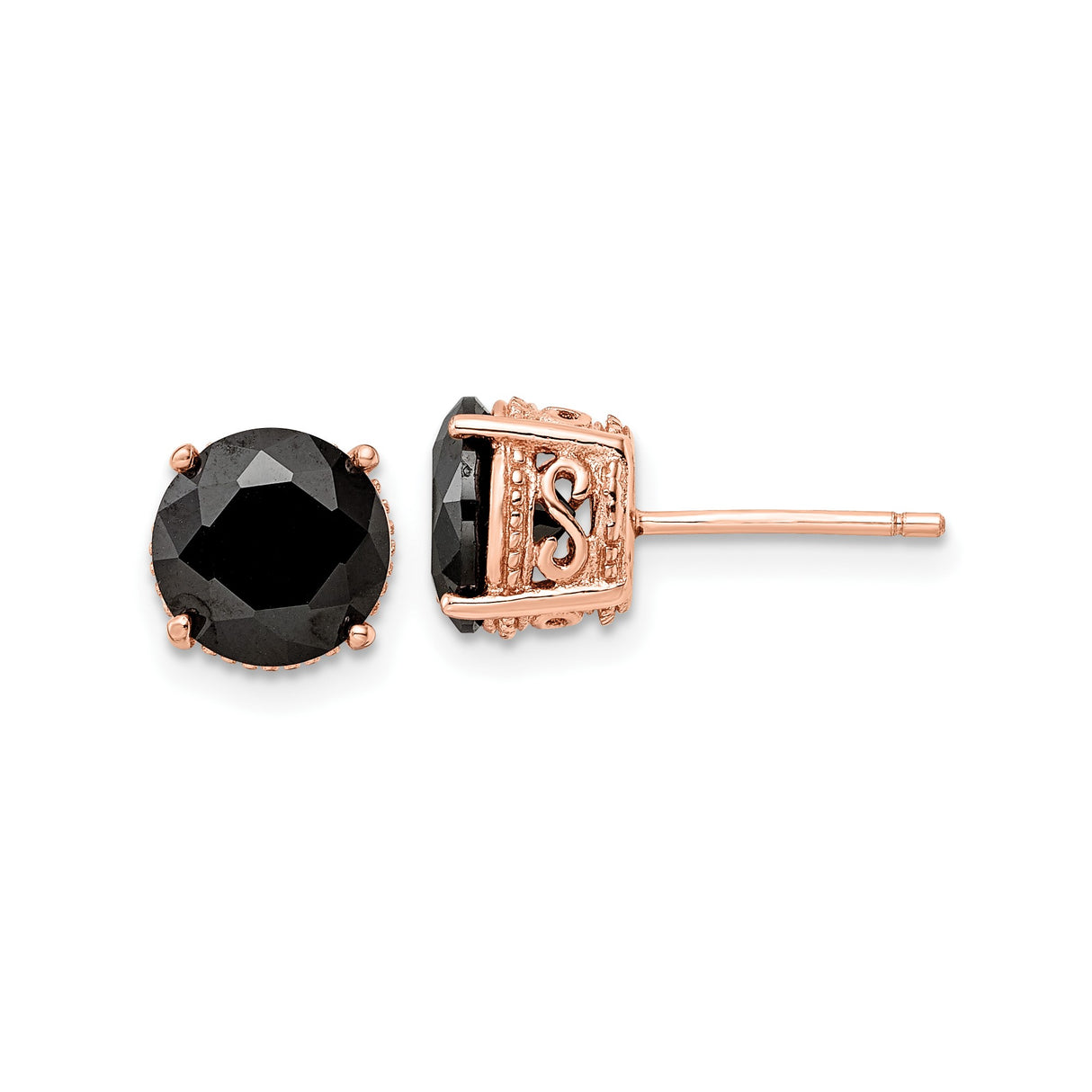 Sterling Silver Stud Earrings with Black Onyx and Cubic Zirconia, Vintage Filigree Design