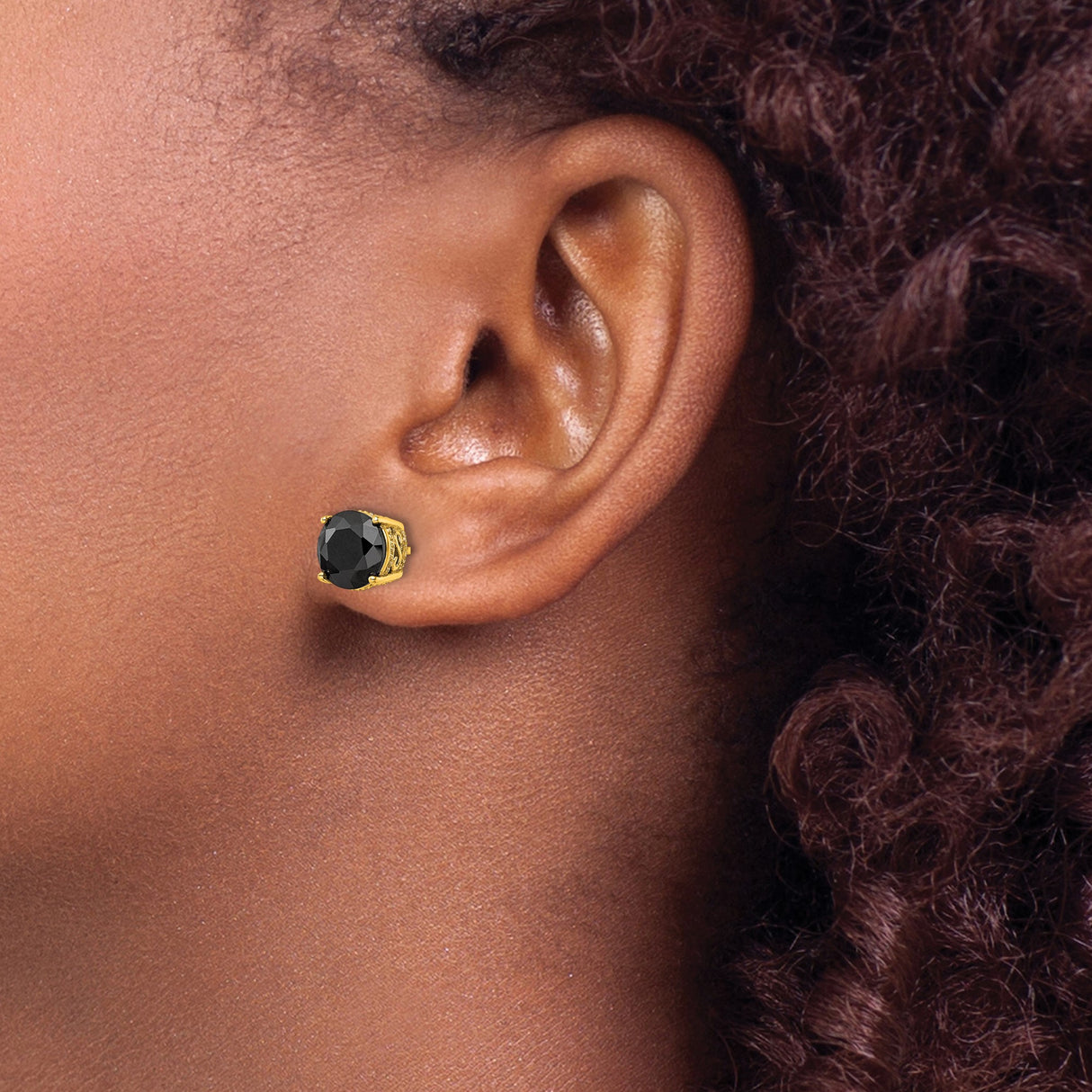 Sterling Silver Stud Earrings with Round Black Cubic Zirconia, Vintage Filigree Scroll Design