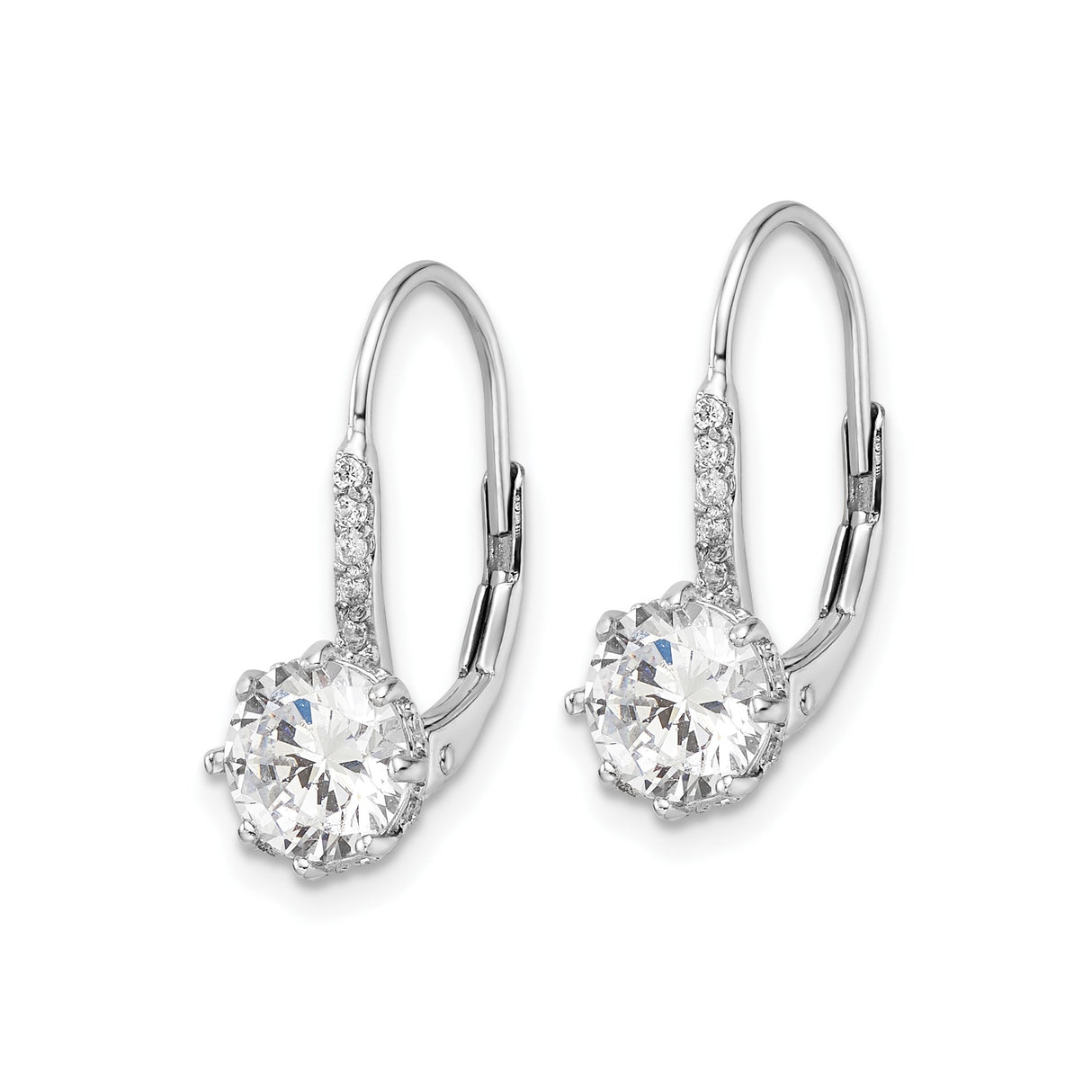 Sterling Silver Drop Earrings with Round Cut Cubic Zirconia and Pavé Accent Design