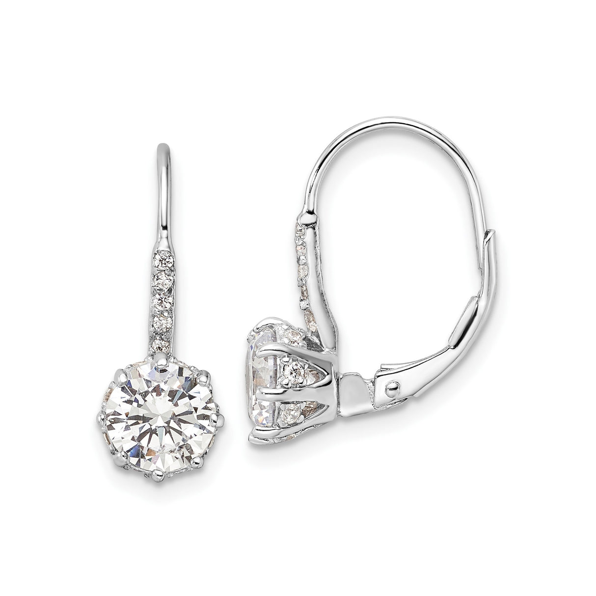 Sterling Silver Drop Earrings with Round Cut Cubic Zirconia and Pavé Accent Design