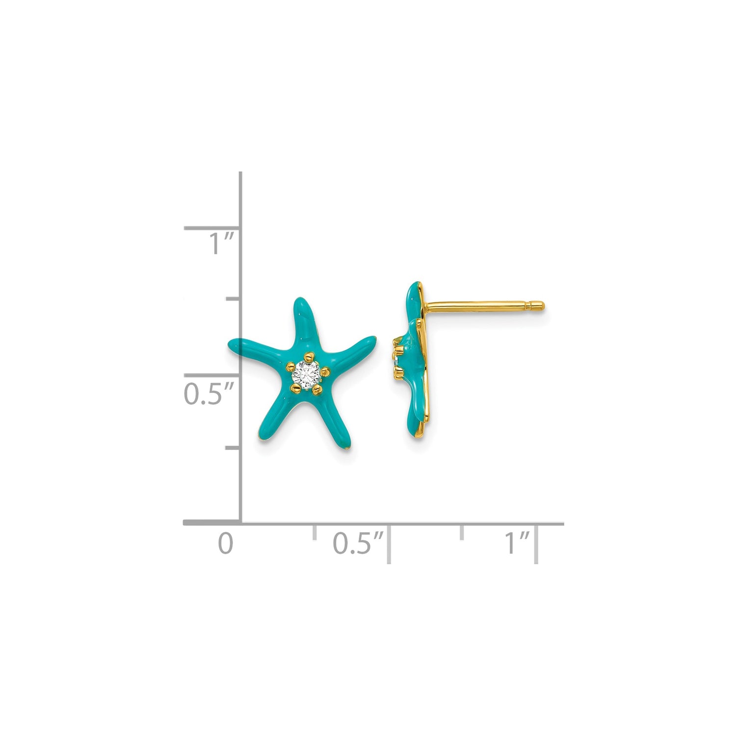 Sterling Silver Starfish Stud Earrings with Turquoise Enamel and Cubic Zirconia Center