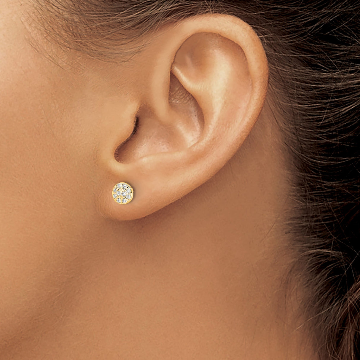 Sterling Silver Pavé Stud Earrings with Round Cubic Zirconia Cluster Floral Design