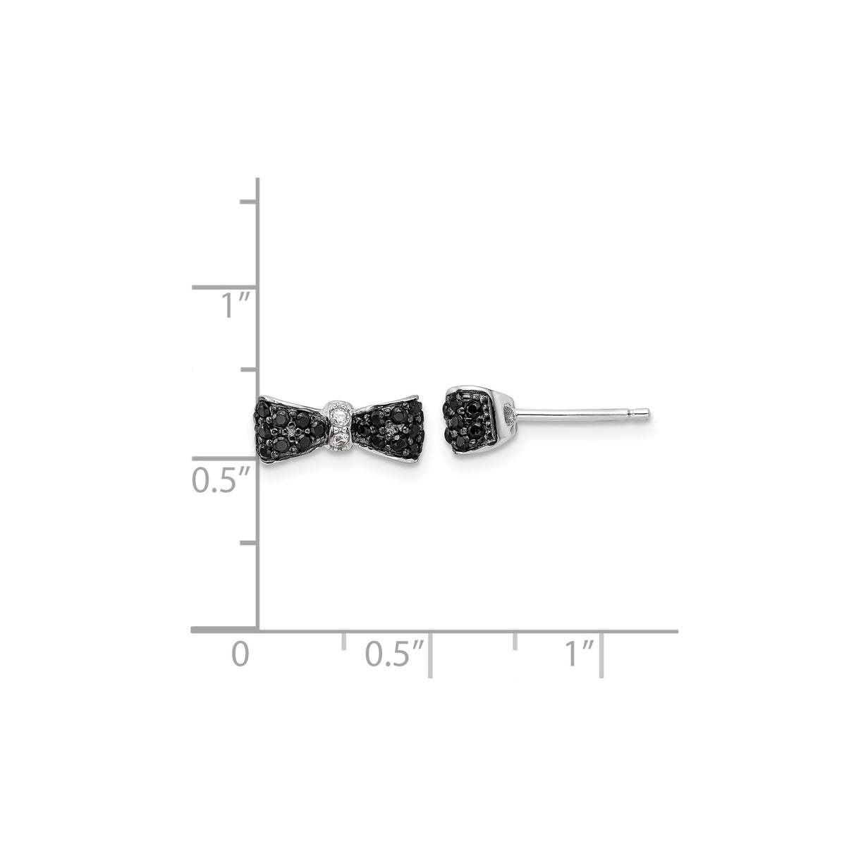 Sterling Silver Bow Stud Earrings with Black and White Cubic Zirconia