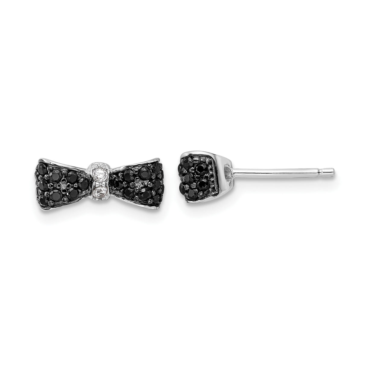 Sterling Silver Bow Stud Earrings with Black and White Cubic Zirconia